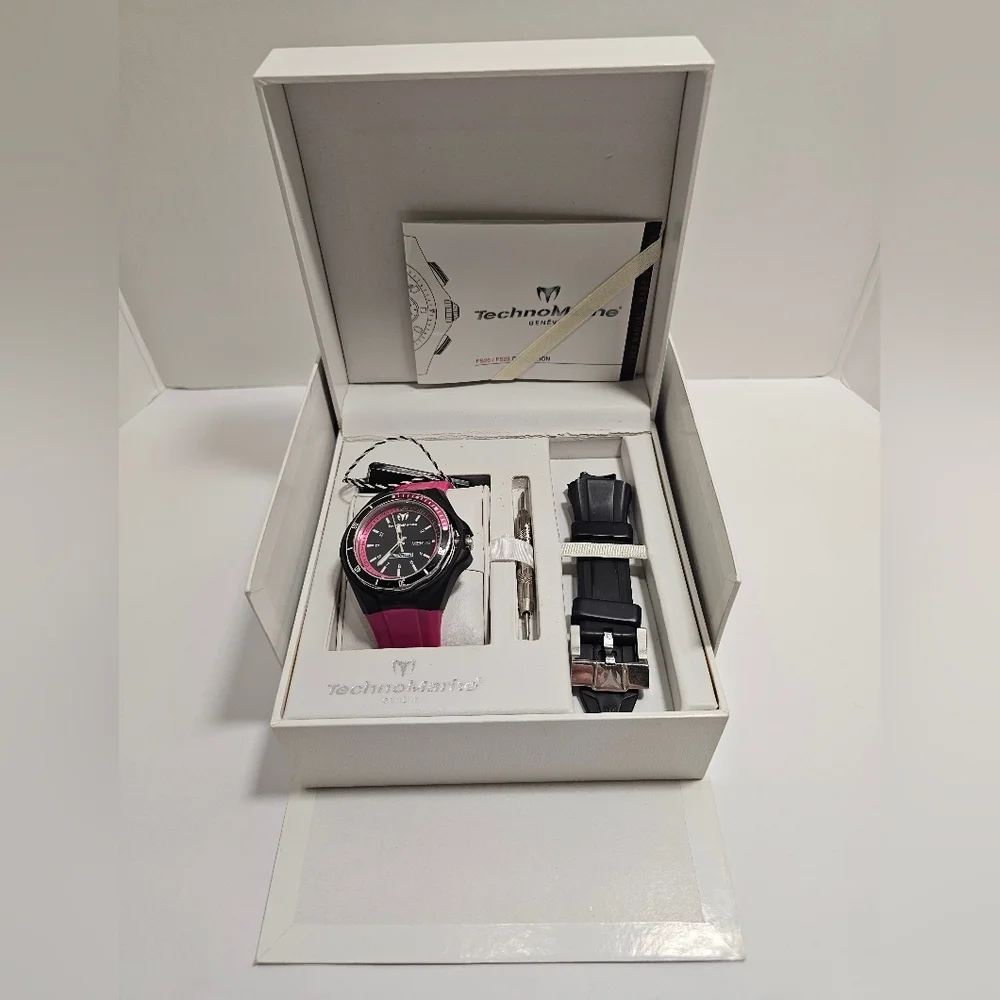 Technomarine Pink and Black Dive Watch with Extra Strap